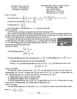 Đề kiểm tra lần 2 Toán 9 năm 2023 – 2024 trường chuyên Hà Nội – Amsterdam