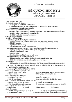 Đề cương ôn tập học kì 2 môn Vật lí 10 sách Kết nối tri thức với cuộc sống