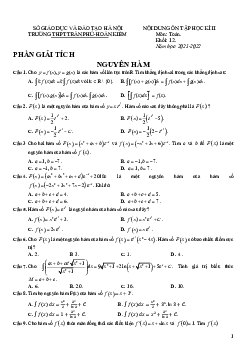 Ôn tập học kì 2 Toán 12 năm 2021 – 2022 trường THPT Trần Phú – Hà Nội