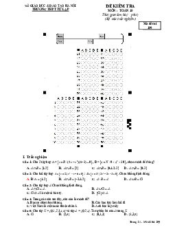 Đề kiểm tra 45 phút Đại số 10 chương 1 trường THPT Tự Lập – Hà Nội
