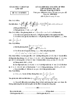 Đề thi học sinh giỏi cấp tỉnh Toán 9 năm 2020 – 2021 sở GD&ĐT Lạng Sơn