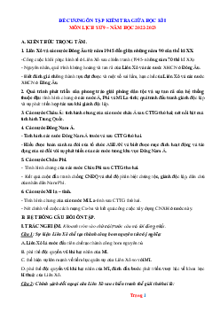 Đề Cương Ôn Thi Giữa Kì 1 Môn Sử 9 Năm Học 2022-2023