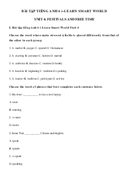 Bài tập tiếng Anh lớp 6 Unit 4 Festivals and Free time - Smart World