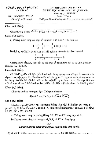 Đề chọn đội tuyển thi HSG QG môn Toán năm 2021 – 2022 sở GD&ĐT An Giang