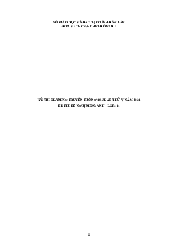 Đề thi Olympic 10 tháng 3 lần thứ 5 môn Tiếng Anh năm 2021 lớp 11 THPT Đông Du