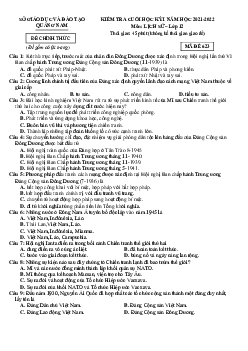 Đề thi học kì 1 Lịch sử 12 Sở GD-ĐT Quảng Nam 2021-2022 (có đáp án)