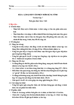 Giáo án Tin học 7 Bài 6: Làm Quen Phần Mềm Bảng Tính sách Kết nối tri thức với cuộc sống