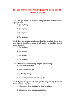 Trắc nghiệm Sinh học 10 Bài 23: Thực hành: Một số phương pháp nghiên cứu vi sinh vật | Chân trời sáng tạo