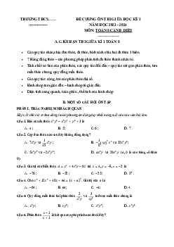 Đề cương ôn tập giữa học kì 1 môn Toán 8 sách Cánh diều