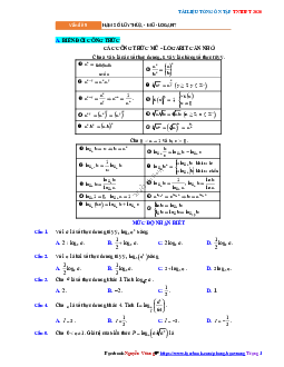 Tổng ôn tập TN THPT 2020 môn Toán: Hàm số lũy thừa – hàm số mũ – hàm số logarit