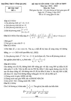Đề thi thử Toán vào lớp 10 năm 2022 – 2023 trường THCS Vĩnh Quang – Thanh Hóa