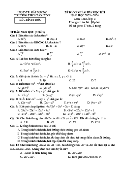 Đề giữa học kì 1 Toán 8 năm 2023 – 2024 trường THCS Tân Bình – Hải Dương