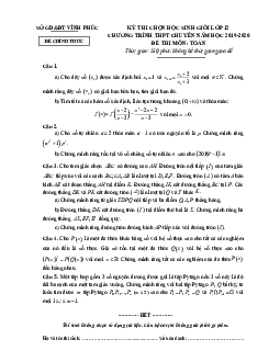 Đề thi HSG Toán 12 THPT chuyên năm học 2019 – 2020 sở GD&ĐT Vĩnh Phúc