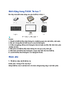 Giải SGK Tin học 7 Bài 1 Thiết bị vào và thiết bị ra| Chân trời sáng tạo