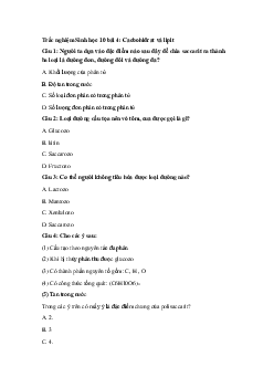 Trắc nghiệm Sinh học 10 bài 4: Cacbohiđrat và lipit