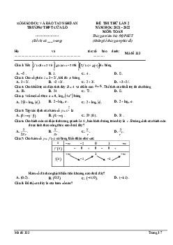 Đề thi thử THPT 2022 môn Toán lần 2 trường THPT Cửa Lò – Nghệ An