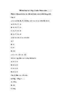 Đề thi học kì 1 lớp 2 môn Toán năm 2022-2023 (Đề 5) | Chân trời sáng tạo