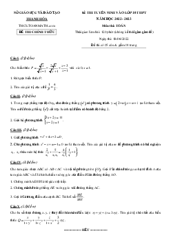 Đề tuyển sinh lớp 10 THPT môn Toán năm 2022 – 2023 sở GD&ĐT Thanh Hóa