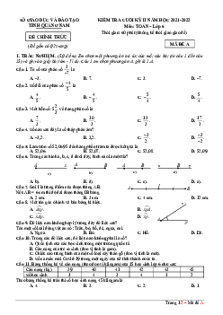 Đề kiểm tra cuối kỳ 2 Toán 6 năm 2021 – 2022 sở GD&ĐT Quảng Nam