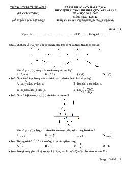 Đề KSCL Toán 12 lần 2 ôn thi THPT QG 2020 trường Triệu Sơn 2 – Thanh Hóa