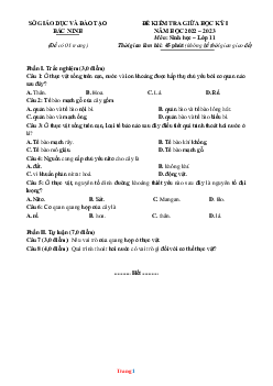 Đề kiểm tra giữa học kỳ I năm 2022-2023 môn sinh học 11 Sở GD và ĐT Bắc NInh (có đáp án và lời giải chi tiết)