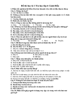 Đề thi Tin học lớp 6 học kì 1 năm 2023 - 2024 Cánh Diều đề 1