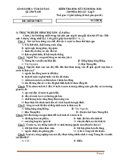 Đề thi học kỳ 1 môn địa lí 9 Quảng Nam năm 2018-2019 (có đáp án)