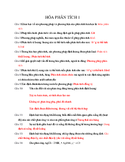 Đề cương 700 câu hỏi trắc nghiệm ôn tập môn Hóa phân tích 1 có đáp án