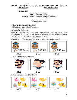 Đề Thi Chọn Học Sinh Giỏi Cấp Tỉnh Sóc Trăng Năm Học 2017-2018 Môn Tiếng Anh - Lớp 9