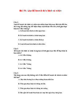 Trắc nghiệm Kinh tế và Pháp luật 10 Bài 10: Lập kế hoạch tài chính cá nhân | Kết nối tri thức