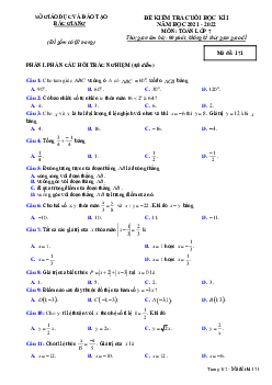 Đề kiểm tra cuối học kì 1 Toán 7 năm 2021 – 2022 sở GD&ĐT Bắc Giang
