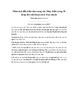 Phân tích diễn biến tâm trạng của Thúy Kiều trong 10 dòng thơ cuối đoạn trích Trao duyên | Văn mẫu 11 Kết nối tri thức