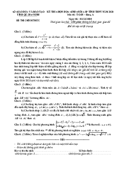 Đề thi chọn học sinh giỏi tỉnh Toán 12 năm 2020 sở GD&ĐT Quảng Ninh