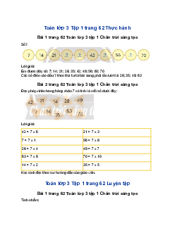 Toán lớp 3 trang 62 Bảng nhân 7 Chân trời sáng tạo