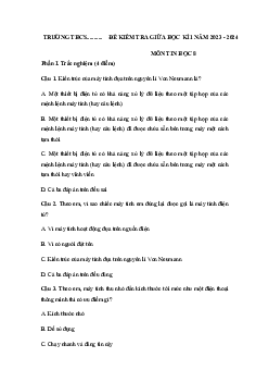 Đề thi giữa học kì 1 môn Tin học 8 năm 2023 - 2024 sách Cánh diều
