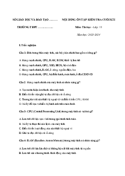 Đề cương ôn tập học kì 1 môn Tin học 11 sách Cánh diều