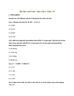 Bài tập cuối tuần lớp 3 môn Toán Kết nối tri thức - Tuần 34