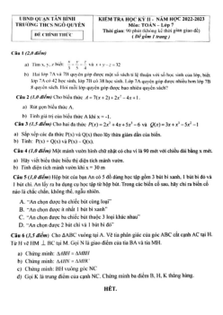 Đề học kỳ 2 Toán 7 năm 2022 – 2023 trường THCS Ngô Quyền – TP HCM