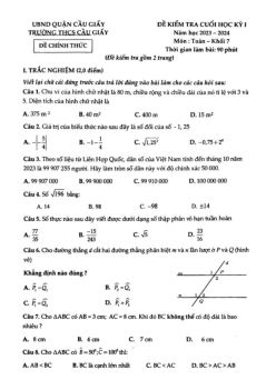 Đề cuối học kỳ 1 Toán 7 năm 2023 – 2024 trường THCS Cầu Giấy – Hà Nội