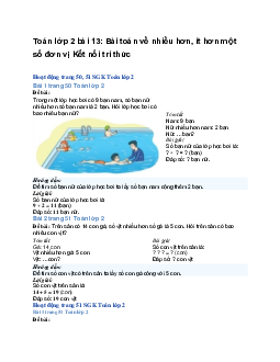 Toán lớp 2 bài 13: Bài toán về nhiều hơn, ít hơn một số đơn vị | Kết nối tri thức