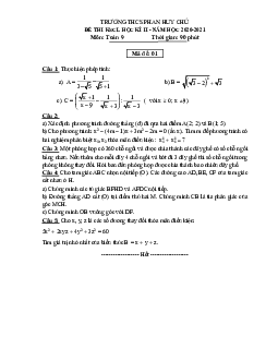 Đề thi học kì 2 Toán 9 năm 2020 – 2021 trường THCS Phan Huy Chú – Hà Tĩnh
