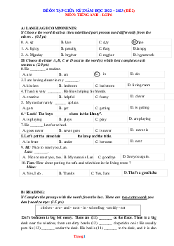 Đề ôn tập giữa HK1 Tiếng Anh 6 năm 2022-2023 (có đáp án)-Đề 2