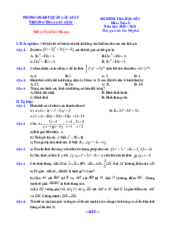 Đề thi học kì 1 Toán 8 năm 2020 – 2021 trường THCS Cầu Giấy – Hà Nội