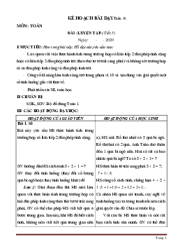 Giáo án Toán lớp 1 sách Cánh Diều tuần 16