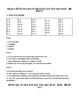 Đề thi vào 10 môn Tiếng Anh năm 2023 - 2024 sở GD&ĐT Cần Thơ