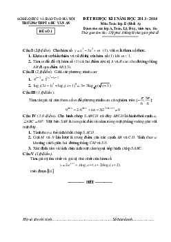 Đề thi HK1 lớp 12 ban nâng cao trường Chu Văn An – Hà Nội 2013 – 2014