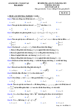 Đề thi HK1 Toán 12 năm học 2019 – 2020 sở GD&ĐT Bắc Giang