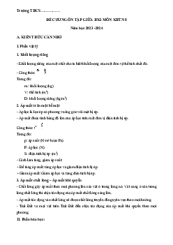 Đề cương ôn tập giữa học kì 1 môn Khoa học tự nhiên 8 sách Cánh diều
