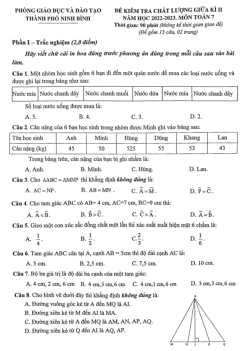 Đề giữa kì 2 Toán 7 năm 2022 – 2023 phòng GD&ĐT thành phố Ninh Bình