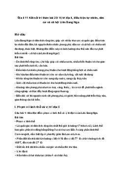 Địa lí 11 Kết nối tri thức bài 20: Vị trí địa lí, điều kiện tự nhiên, dân cư và xã hội Liên Bang Nga